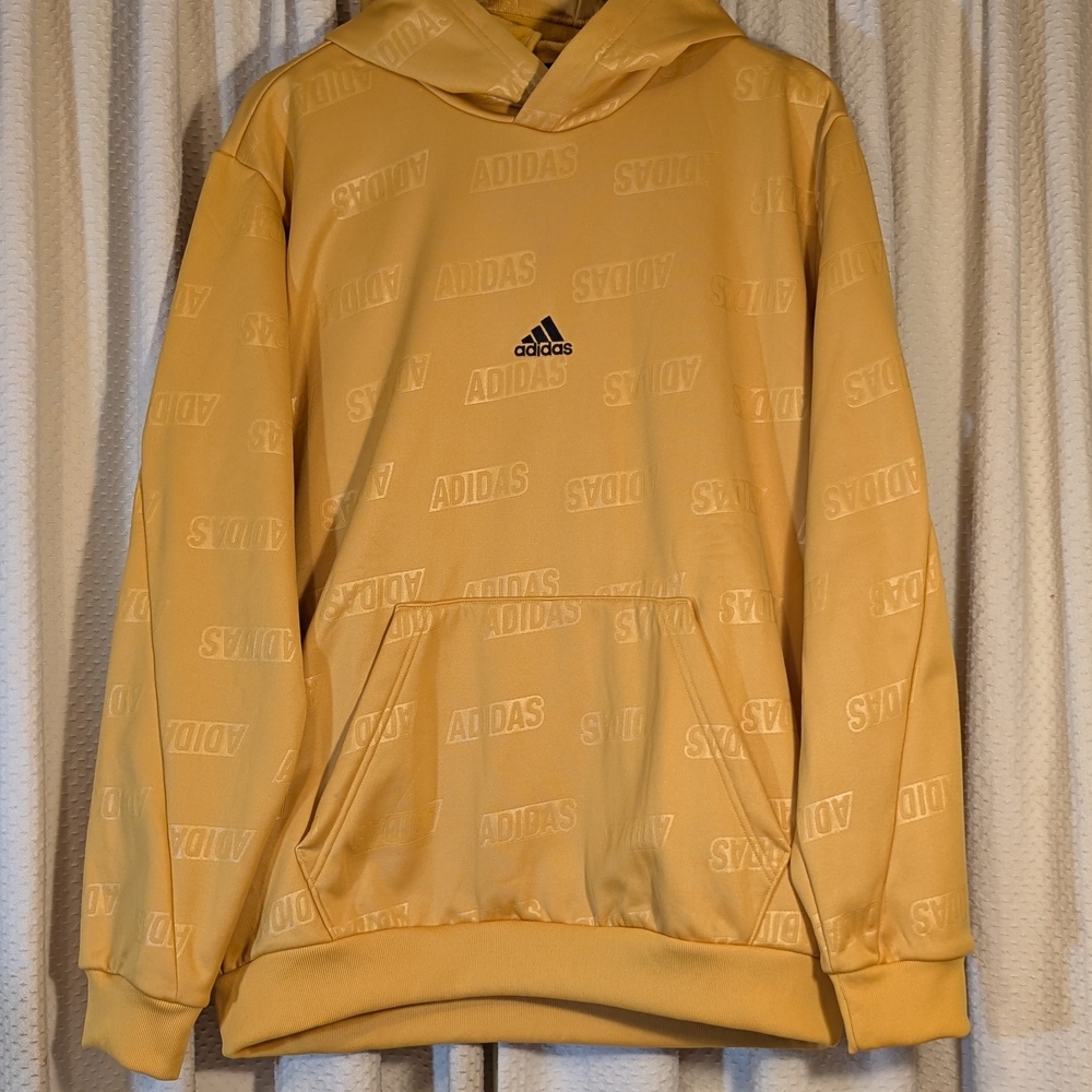 adidas Embossed Monogram Polar Fleece Hoodie - Preloved Yellow (IJ6429) - Mens L
